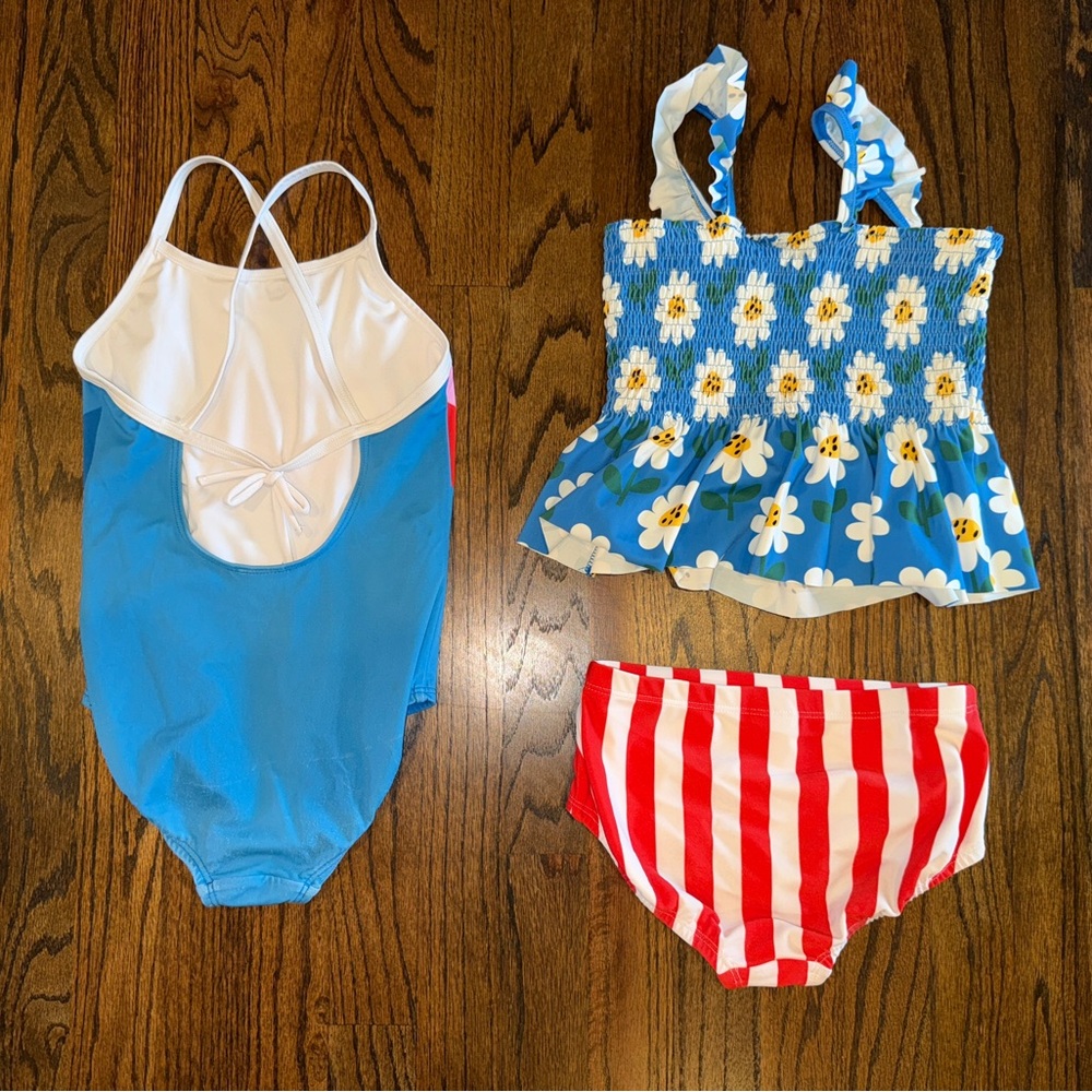 Hanna Andersson Kids Swimwear size 6/7 or 120cm red white blue two suits - Picture 5 of 11